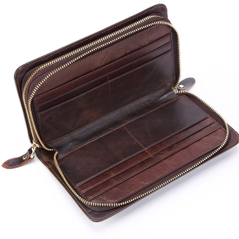 Business Genuine Leather Clutch Wallet Men Long Purse