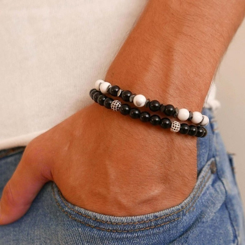 Fashion Men Bracelet Sets Trendy Handmade Classic Strand Stone