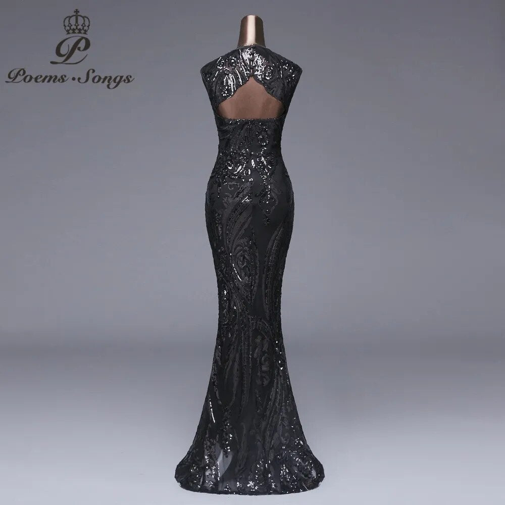 Elegant Long black Sequin Evening Dress