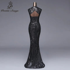 Elegant Long black Sequin Evening Dress