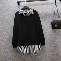 Loose Oversized XL- 5XL Shirts Knitted Patchwork Striped