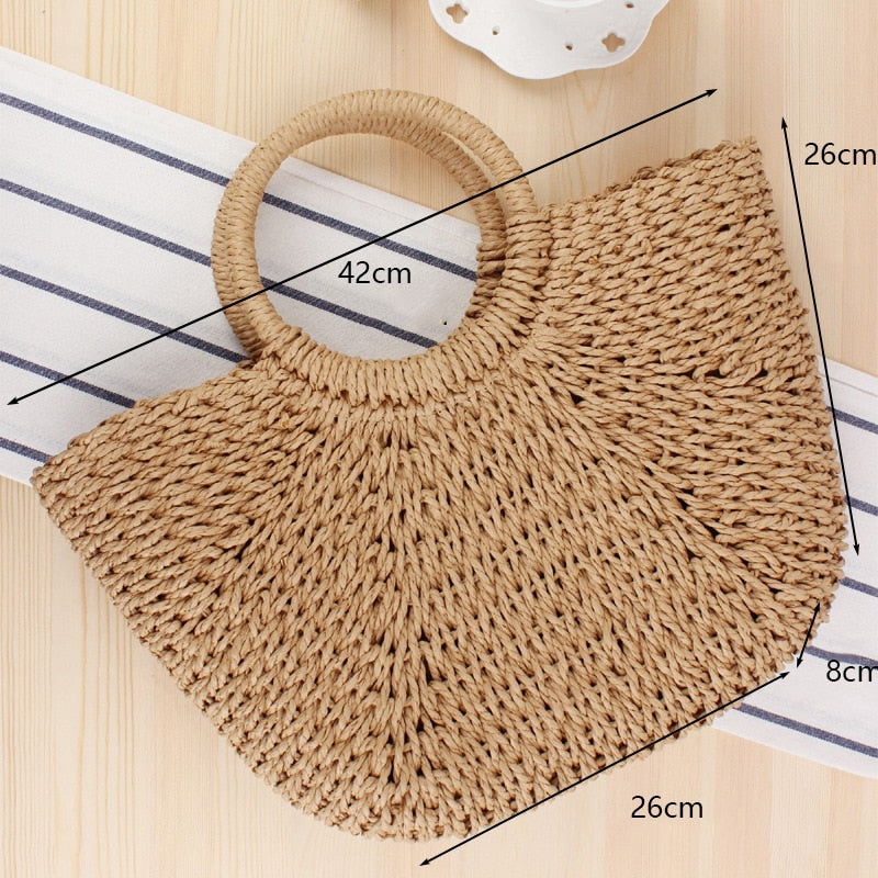 Round Straw Beach Vintage Handmade Woven Shoulder Bag