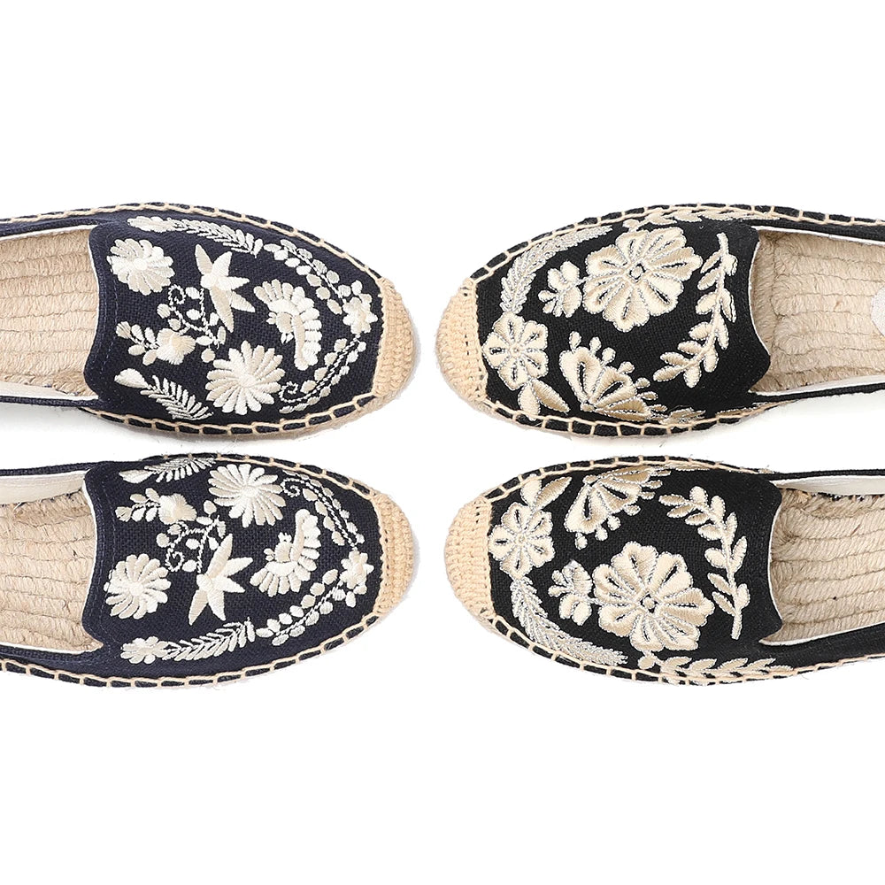 Women Casual Espadrilles Slip-on Flax Hemp Fashion Embroidery