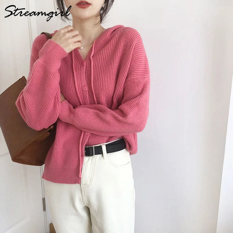 Buttoned Hooded Cardigan For Sweatshirt