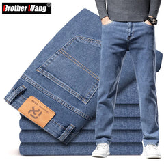 Plus Size Men's Blue Straight Loose Jeans Business Casual