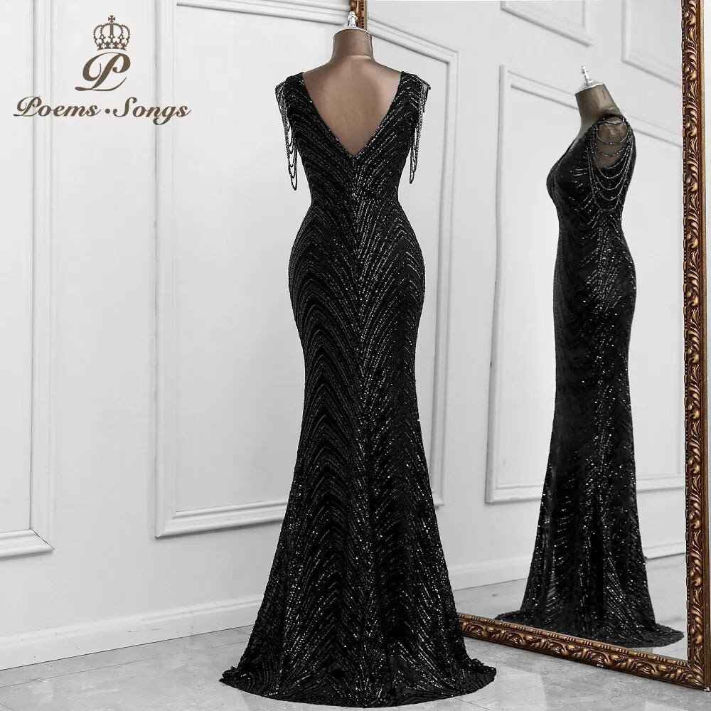 mermaid black evening vestidos prom dress