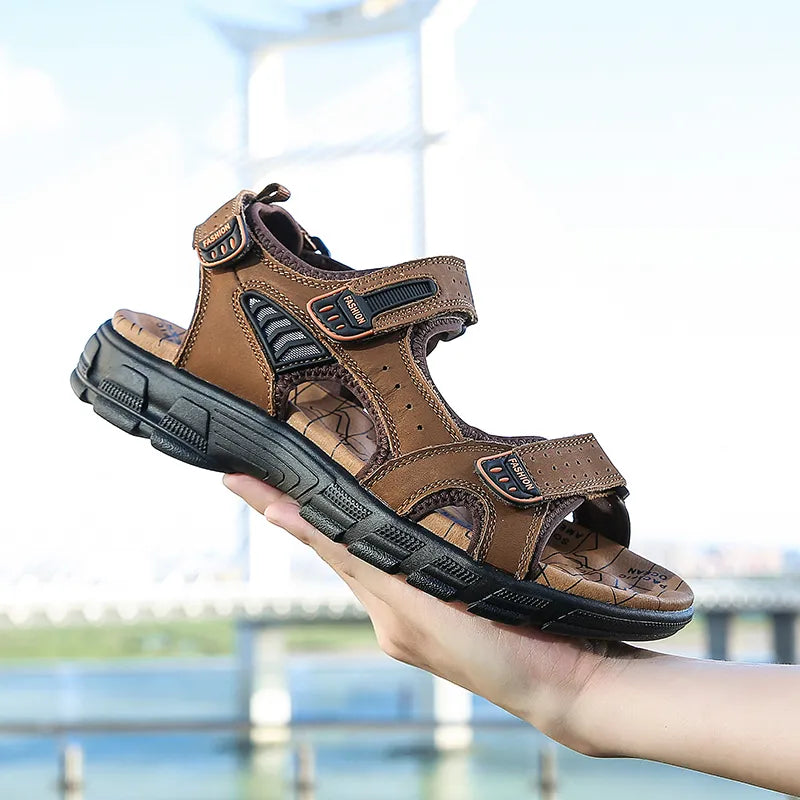 Classic Mens Sandals Summer Genuine Leather Sandals Outdoor Casual