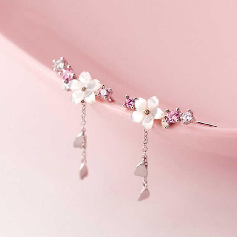 Moon Pearl Zircon Stud Earrings Crystal Flower