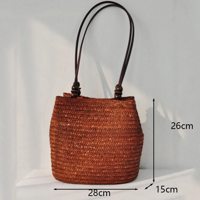 Round Straw Beach Vintage Handmade Woven Shoulder Bag