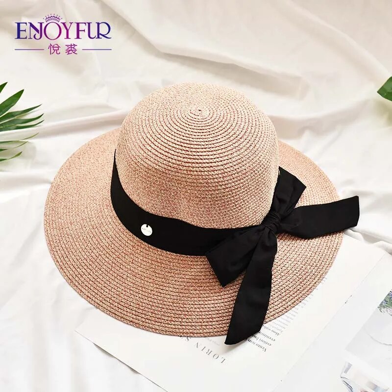 Summer Sun Straw Hats for Women Ribbon Bow Beach Fashion