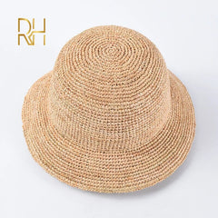 Crochet Natural Raffia Straw Bucket Hat