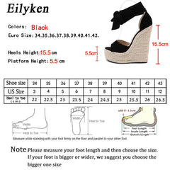 Summer Butterfly Knot Solid Black Open Toe Sandals Fashion Platform High Heel