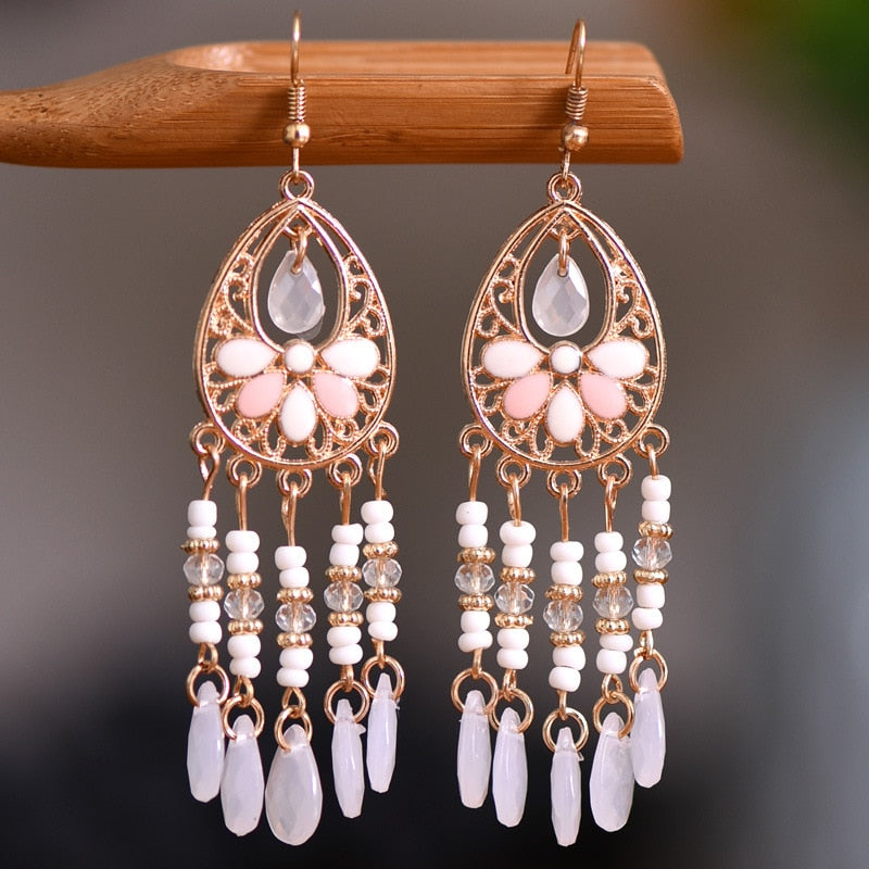 Bohemian Long Crystal Tassel Earrings Colorful