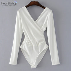 Fashion Bodysuits Long Sleeved V-neck Backless Rompers