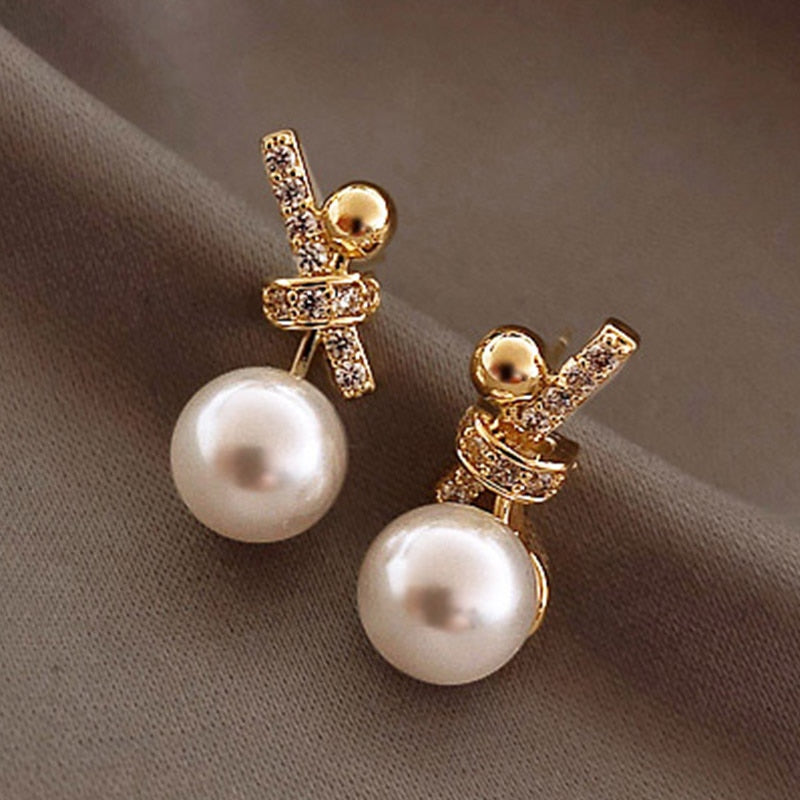 Vintage Rhinestone Crystal Moon Planet Pearl Zircon Earring