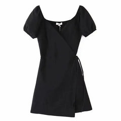 Style V neck Front Slit Wrap Dress Tie Bow Lace up Waist