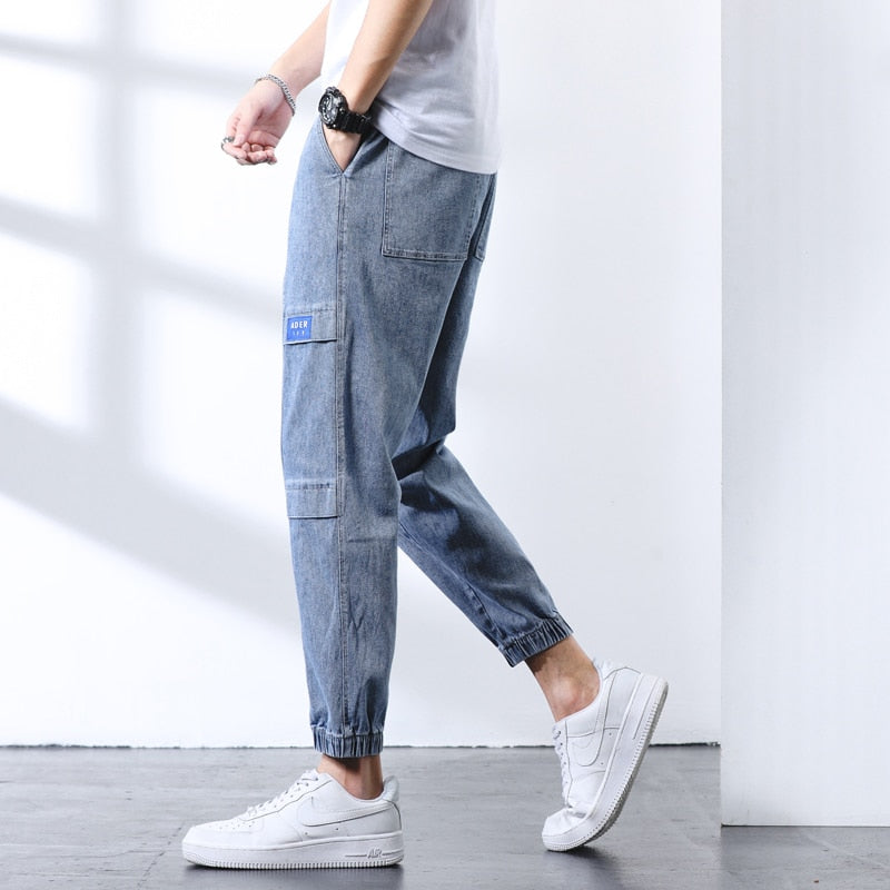 Ankle-Length Jeans Men Streetwear Jogger Splice Jean Denim