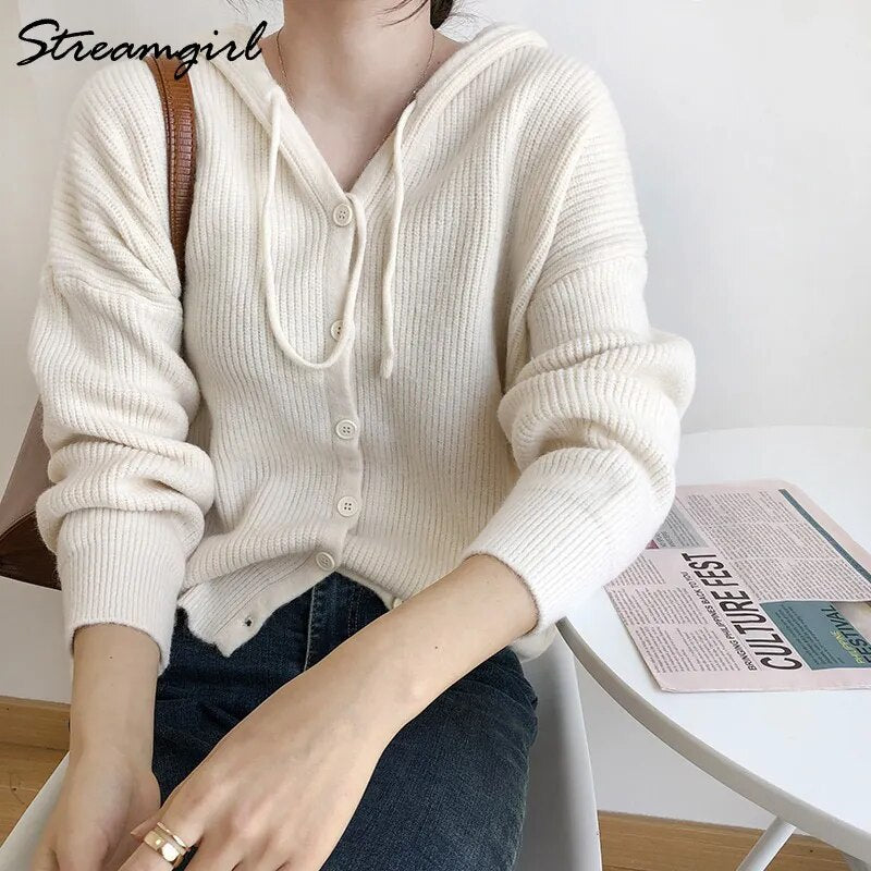 Buttoned Hooded Cardigan For Sweatshirt