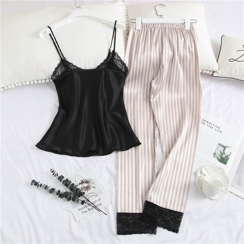 Home Clothes Silk Pajamas for Woman 2 Piece Lounge Wear