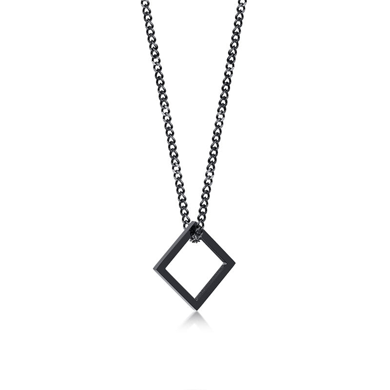 Retro Hollow Cube Pendant Stainless Steel Square Vintage Necklace