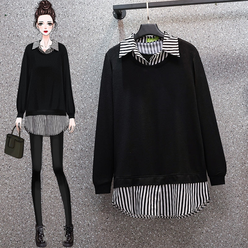 Loose Oversized XL- 5XL Shirts Knitted Patchwork Striped