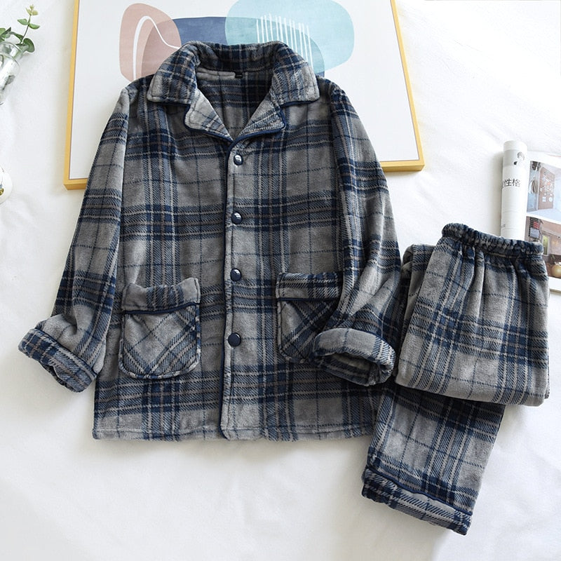 Pajamas Long-sleeved Trousers Two-piece Flannel Thickened Warm Home Set