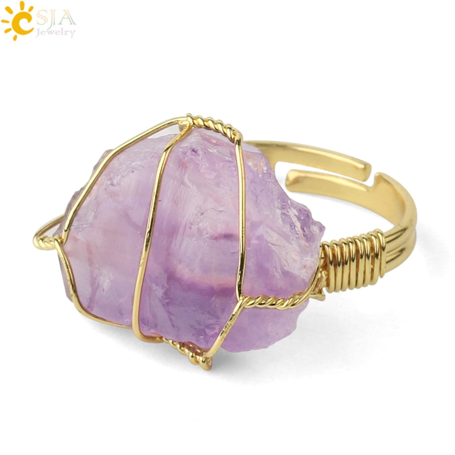 Crystal Stone Rings Irregular Wire Wrap Resizable Quartz Ring