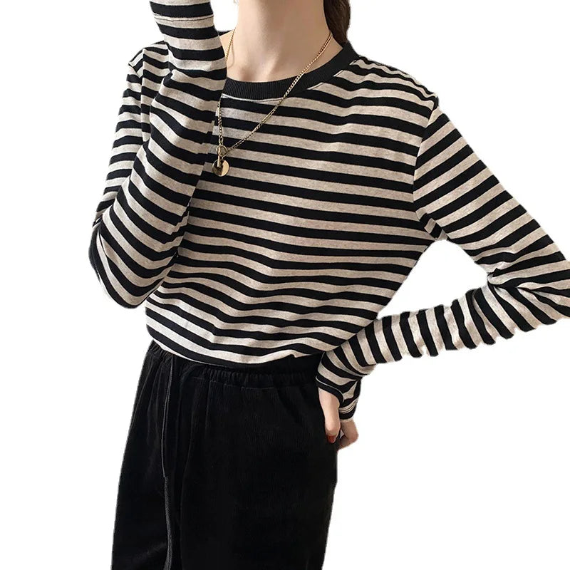 Long Sleeve T-shirts Stripe O-neck Casual Shirt Fashion