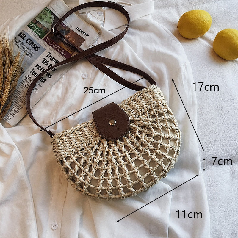 Round Straw Beach Vintage Handmade Woven Shoulder Bag