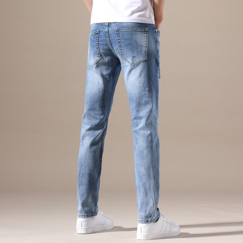 Jeans Slim Fit Skinny Denim Jeans Elastic Ripped Hole Pants