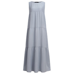 Stylish  Ruffle Sundress Solid Summer Dress Casual Sleeveless