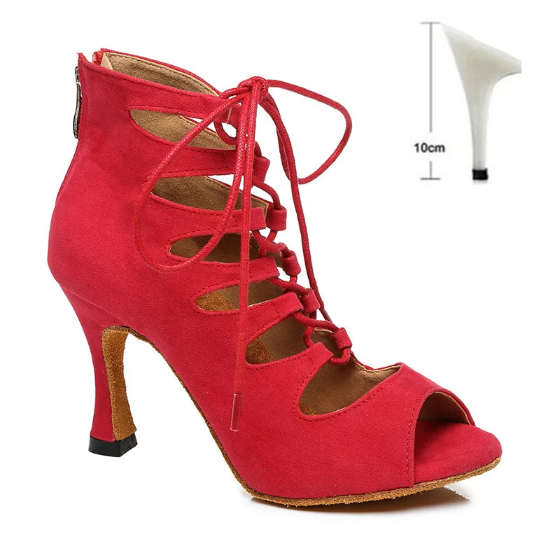 Women Lace-UP Latin Dance Shoes High Heels