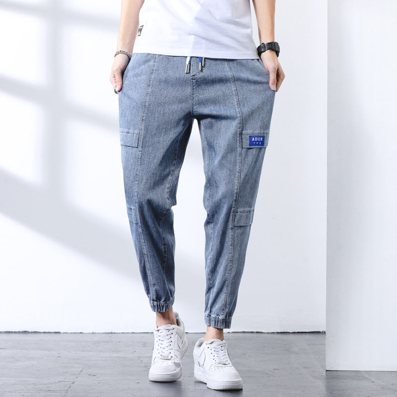 Ankle-Length Jeans Men Streetwear Jogger Splice Jean Denim