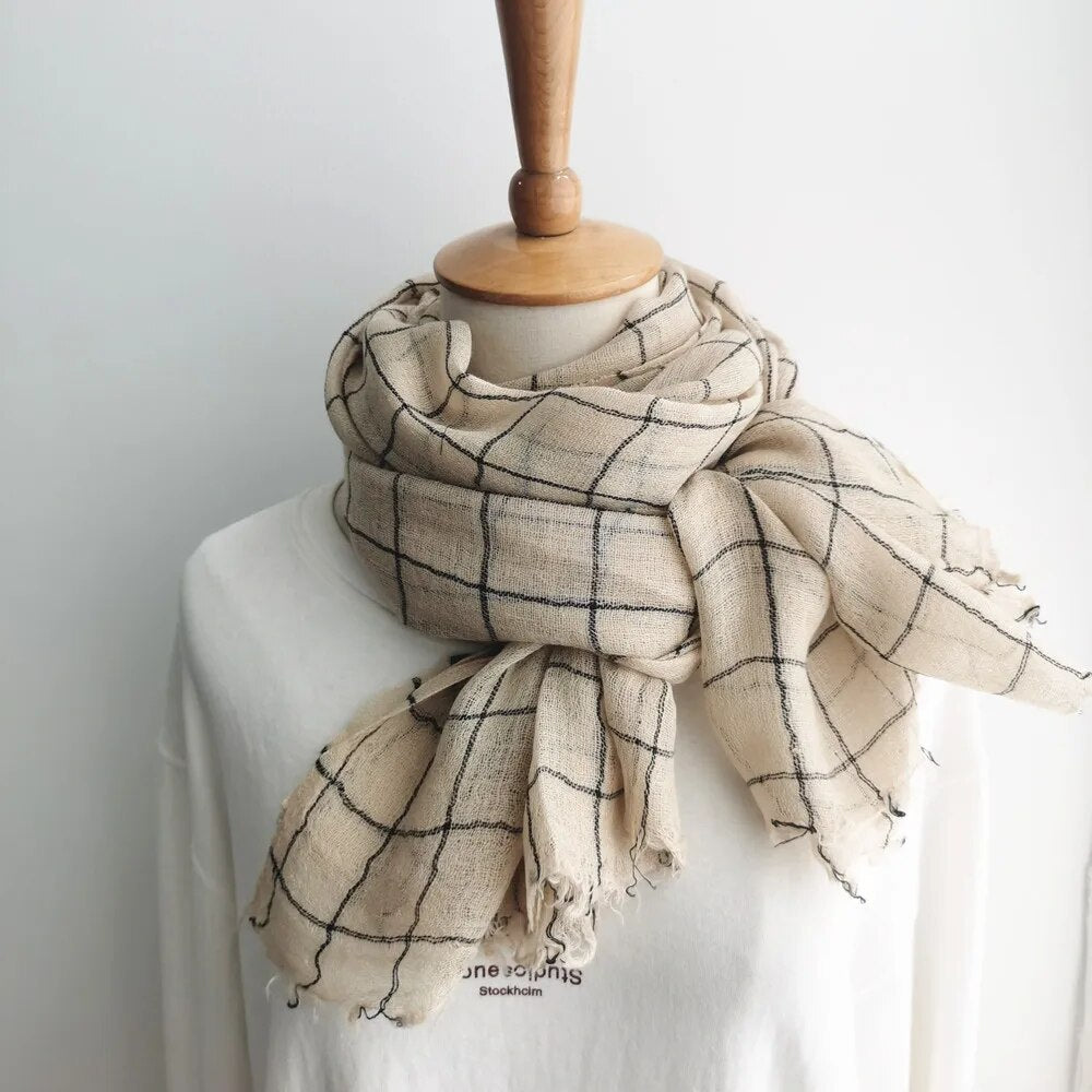 Men Plaid Scarf Cotton and Linen Styles