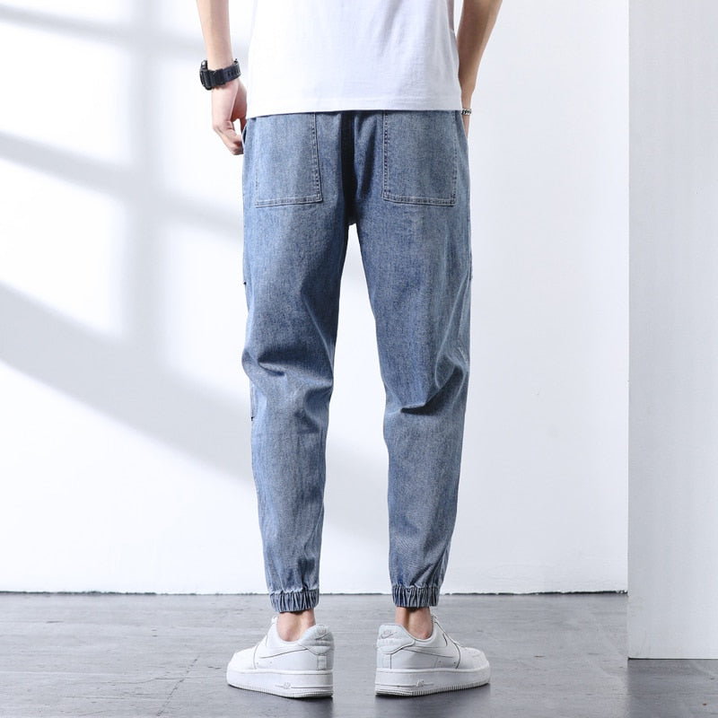 Ankle-Length Jeans Men Streetwear Jogger Splice Jean Denim