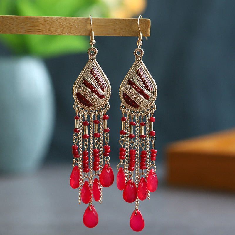 Bohemian Long Crystal Tassel Earrings Colorful