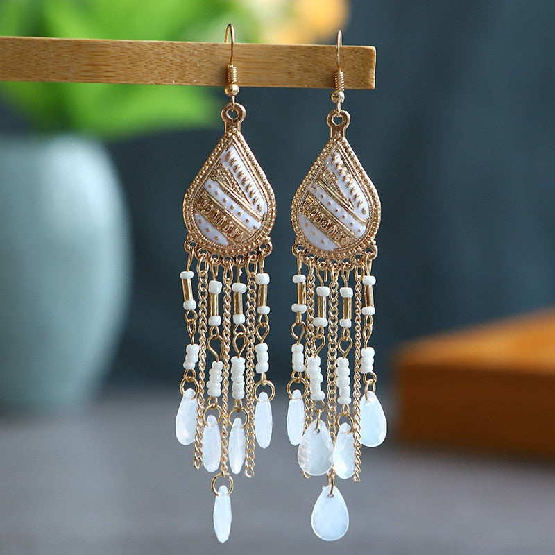 Bohemian Long Crystal Tassel Earrings Colorful