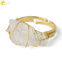 Crystal Stone Rings Irregular Wire Wrap Resizable Quartz Ring