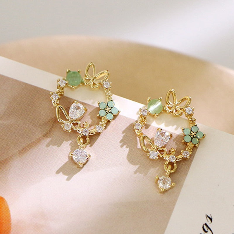 Fashion Jewelry Fresh Cute Hook Drop Oil Flower Stud Earrings