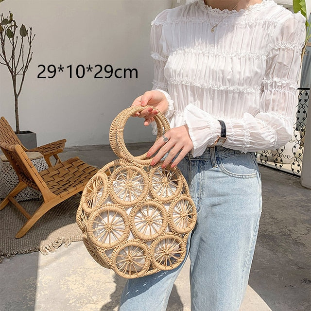 Round Straw Beach Vintage Handmade Woven Shoulder Bag