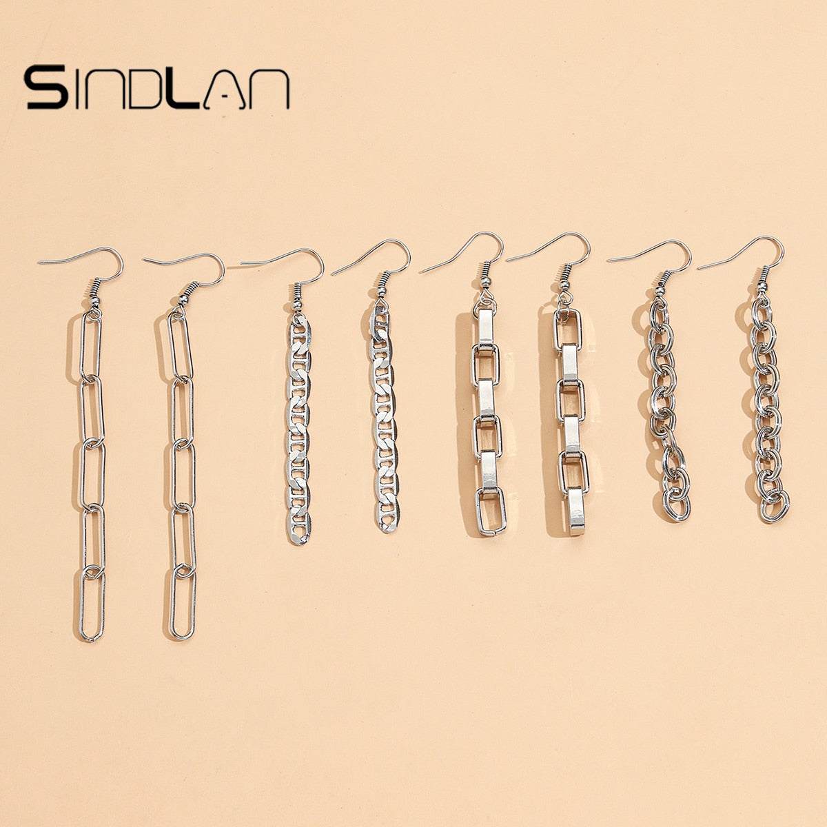 Metal Silver Color Chain Unusual Earrings Simple Jewelry