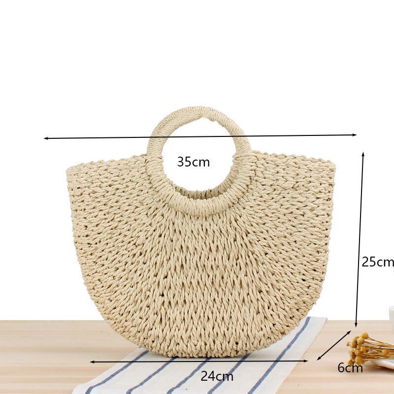 Round Straw Beach Vintage Handmade Woven Shoulder Bag