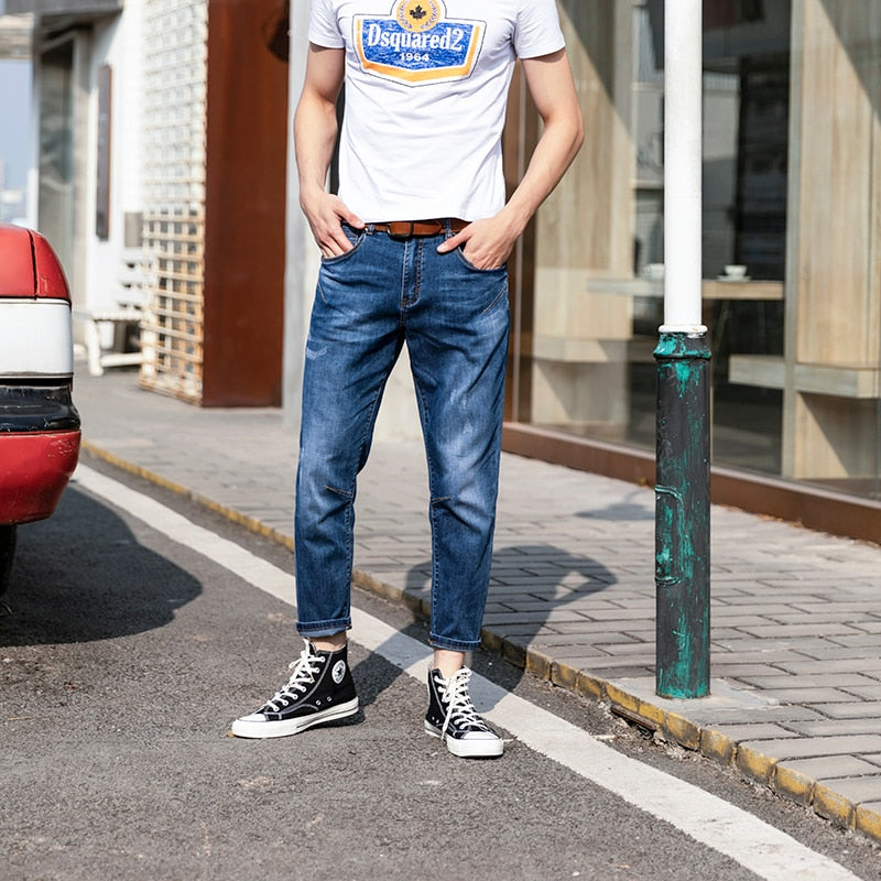 Men's Slim Jeans Pure Color Retro Centre Waist Pencil Ankle Pants