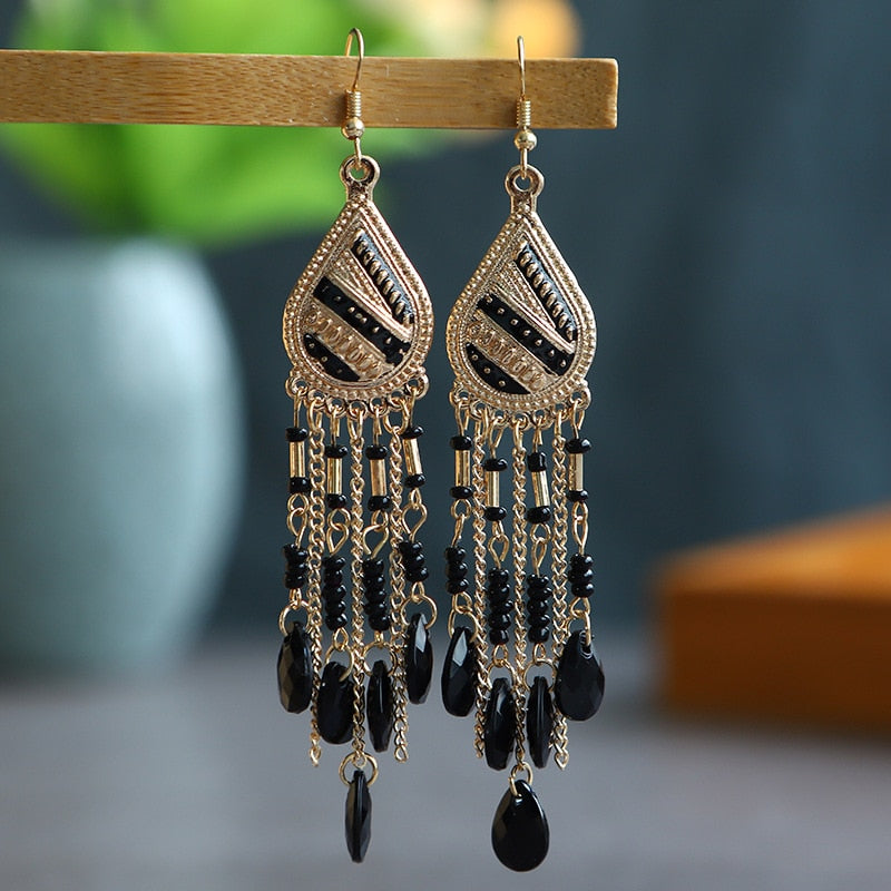 Bohemian Long Crystal Tassel Earrings Colorful