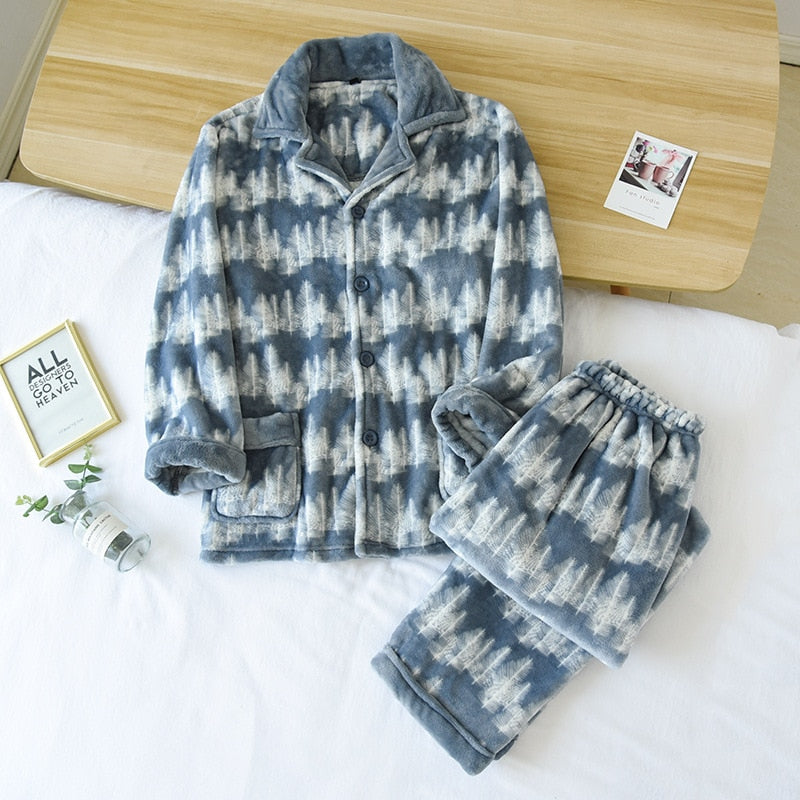 Pajamas Long-sleeved Trousers Two-piece Flannel Thickened Warm Home Set