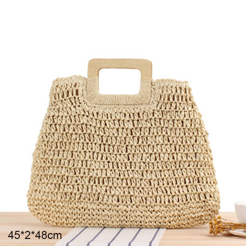 Round Straw Beach Vintage Handmade Woven Shoulder Bag