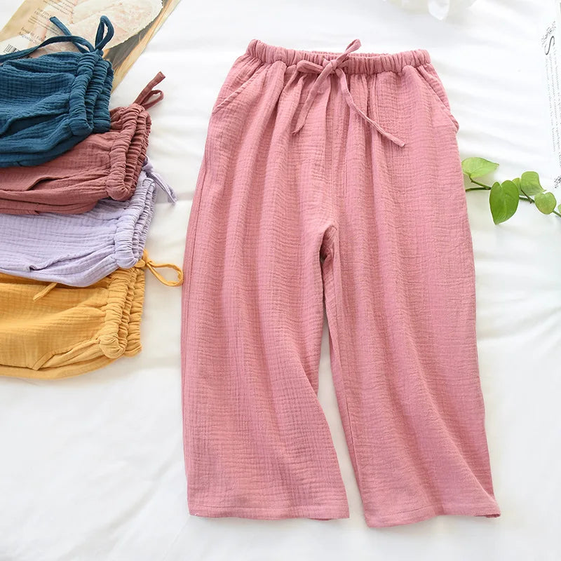 cotton crepe cloth pants large size loose home pants multicolor