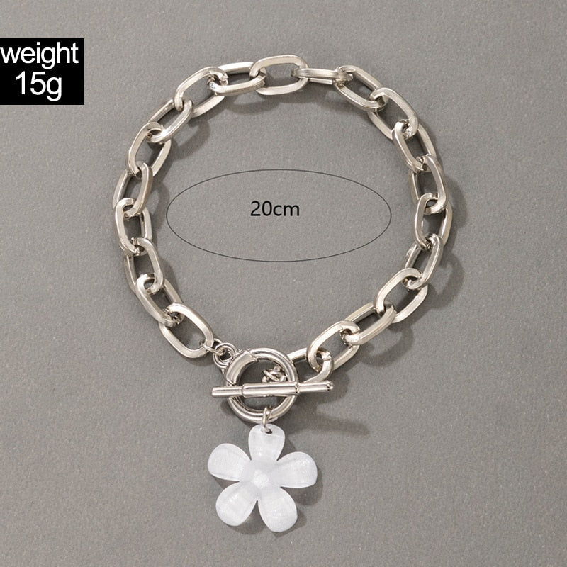 1Pc Flower Silver Color Chain Wrist Bracelet