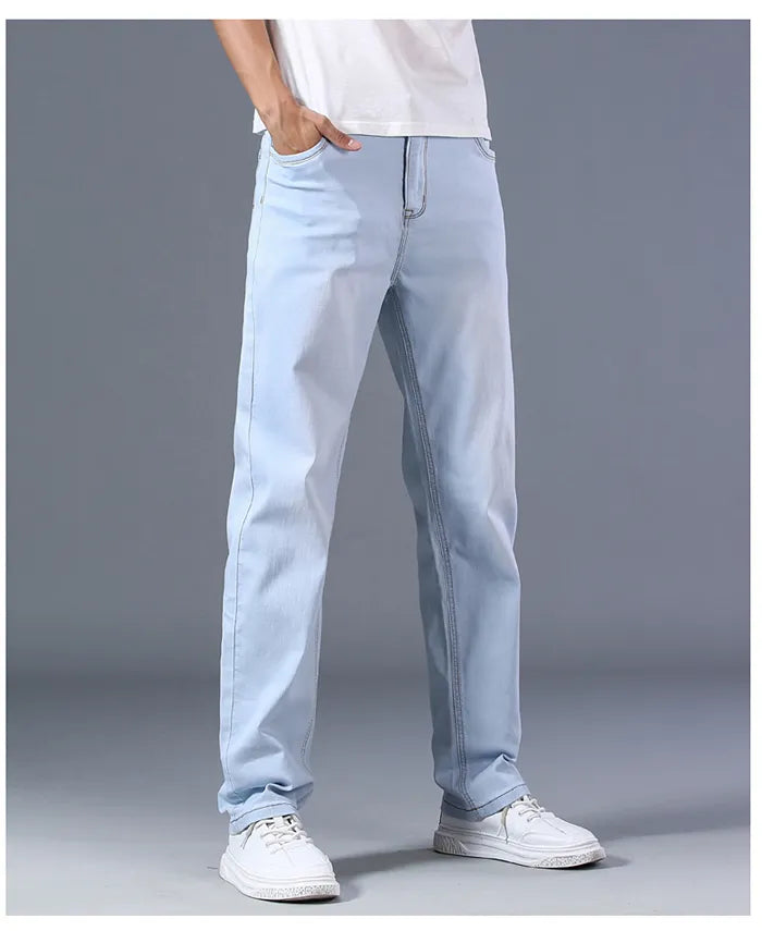 Plus Size Men's Light Blue Jeans Loose Straight Denim Pants