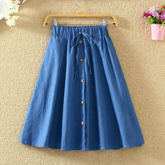 Knee Length Striped Denim Skirt Fashion Casual A Line